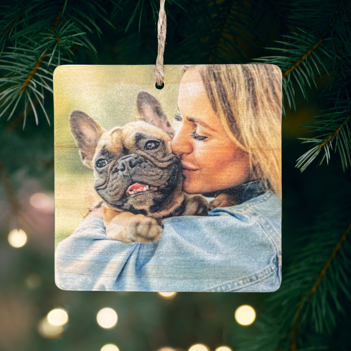 Personalized Square Wood Photo Ornament – Custom Christmas Keepsake