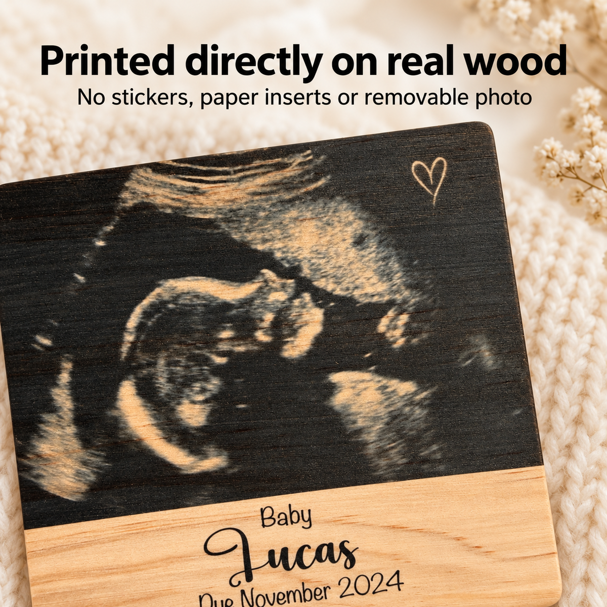 Personalized Ultrasound Wood Plaque – Baby Name & Due Date Keepsake