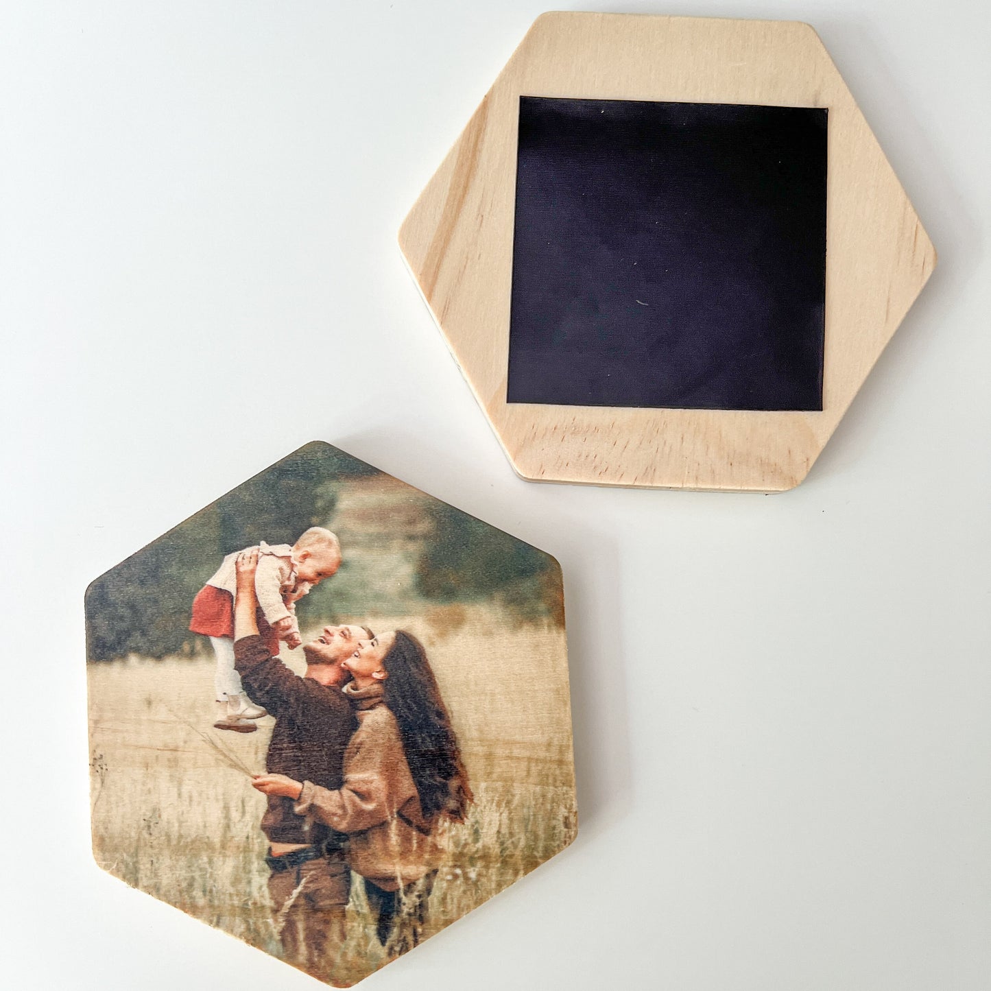 Hexagon Wood Photo Magnets