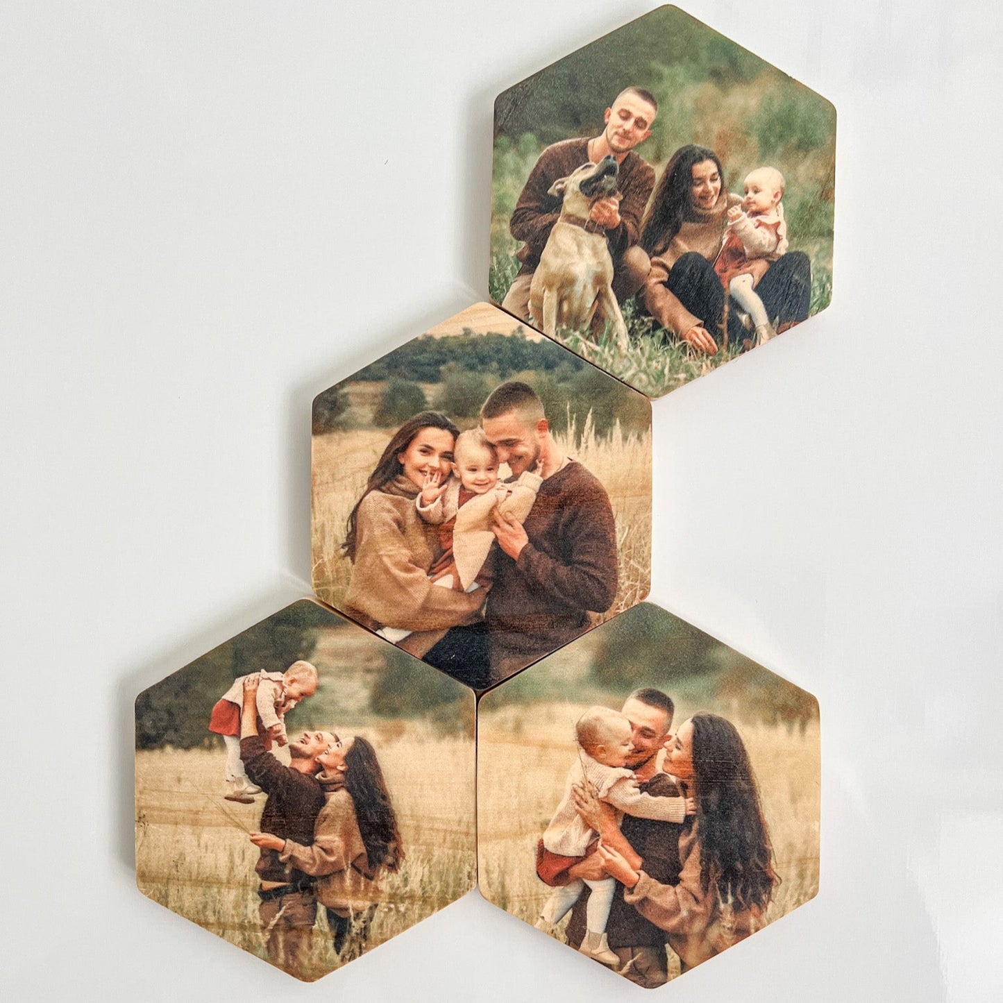 Hexagon Wood Photo Magnets