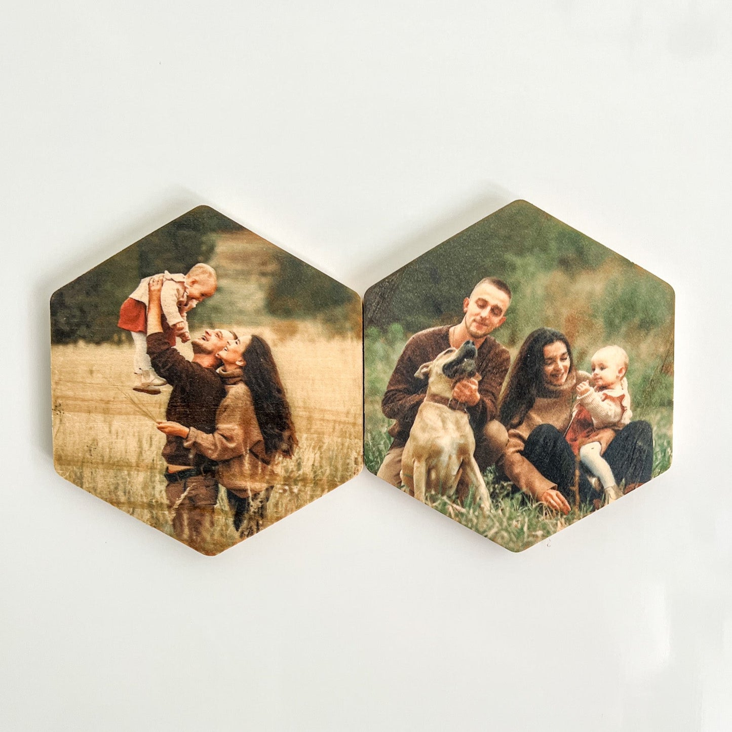 Hexagon Wood Photo Magnets