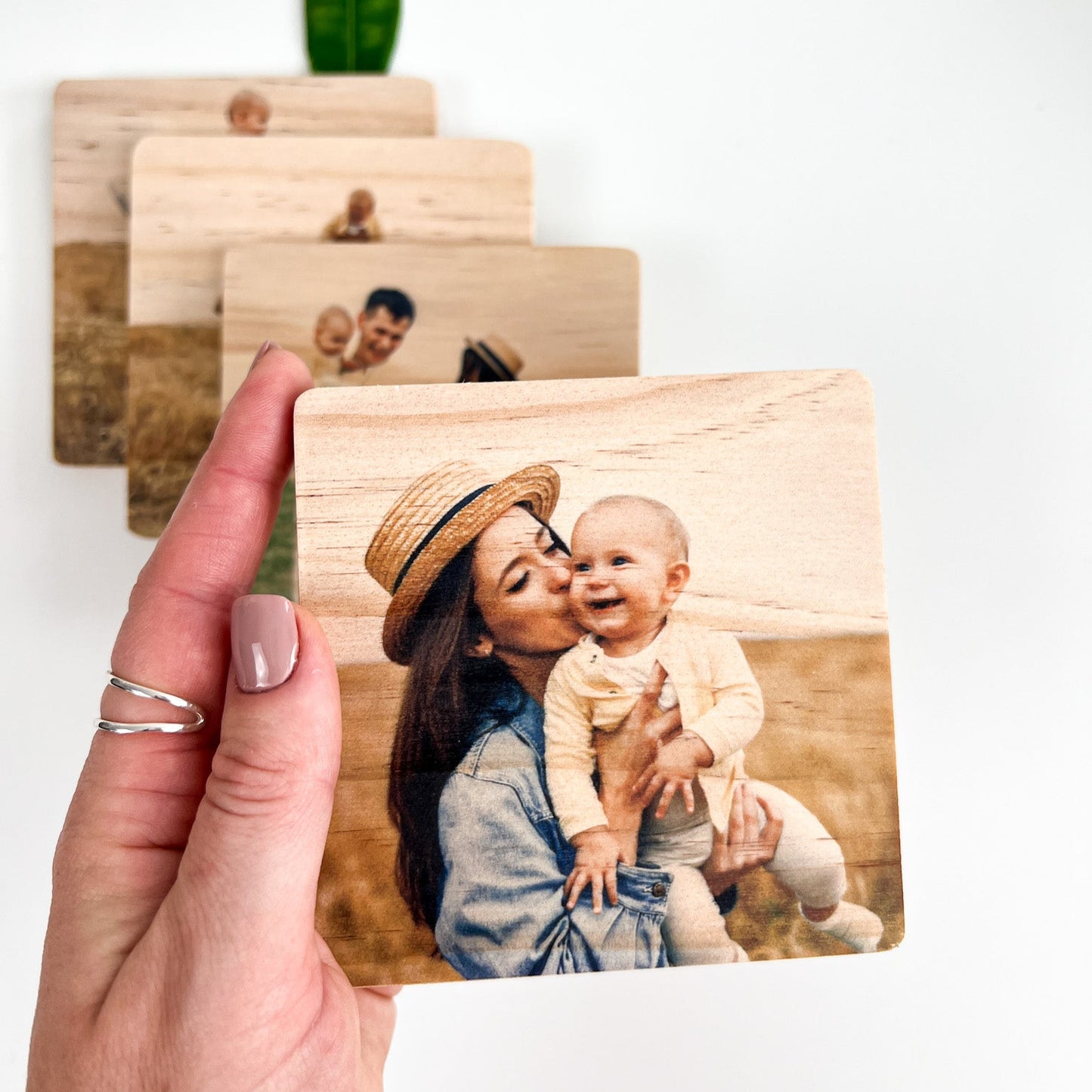 Square Wood Photo Magnets