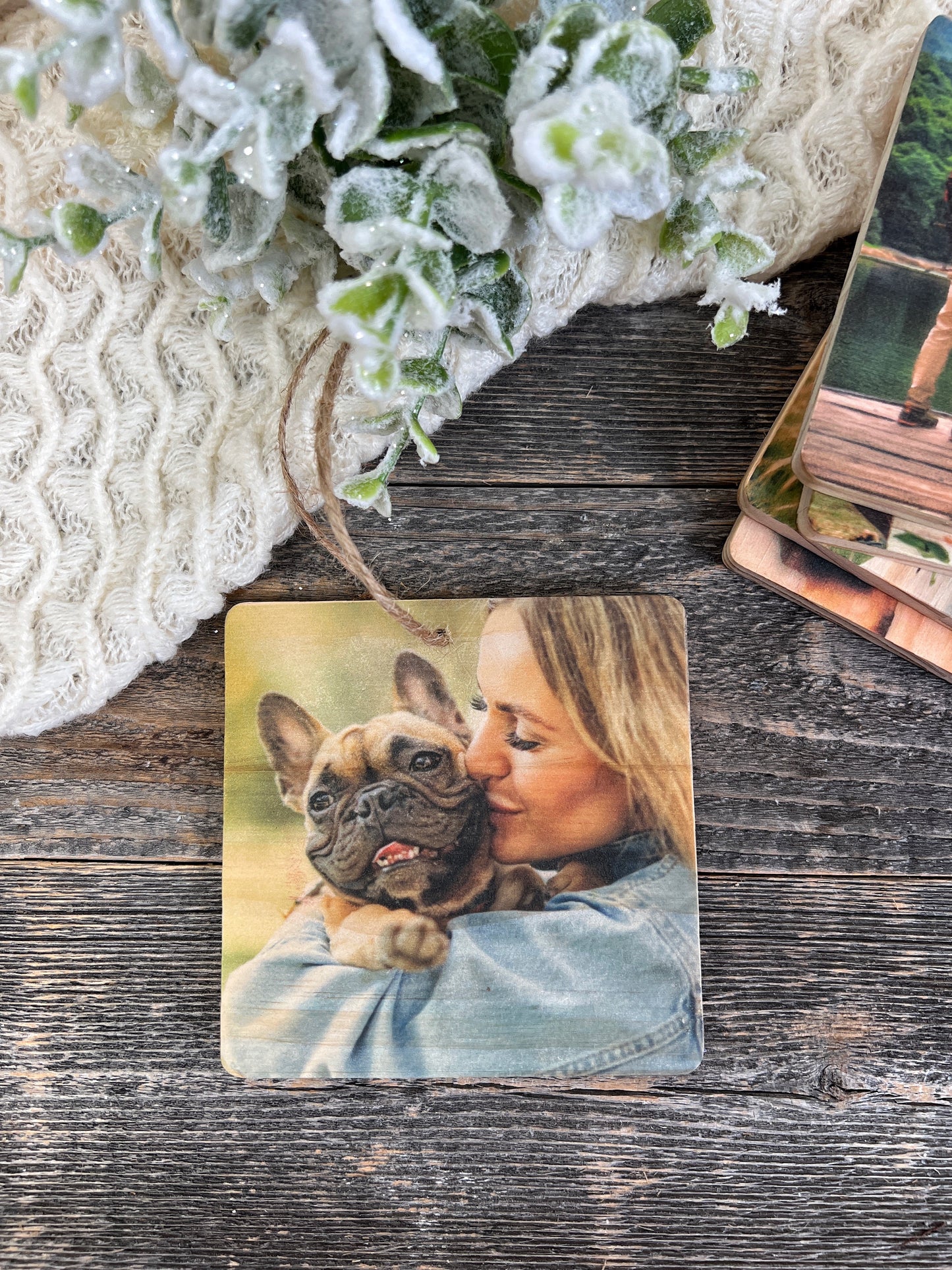 Custom Wood Photo Ornament – Square Personalized Keepsake (4x4")