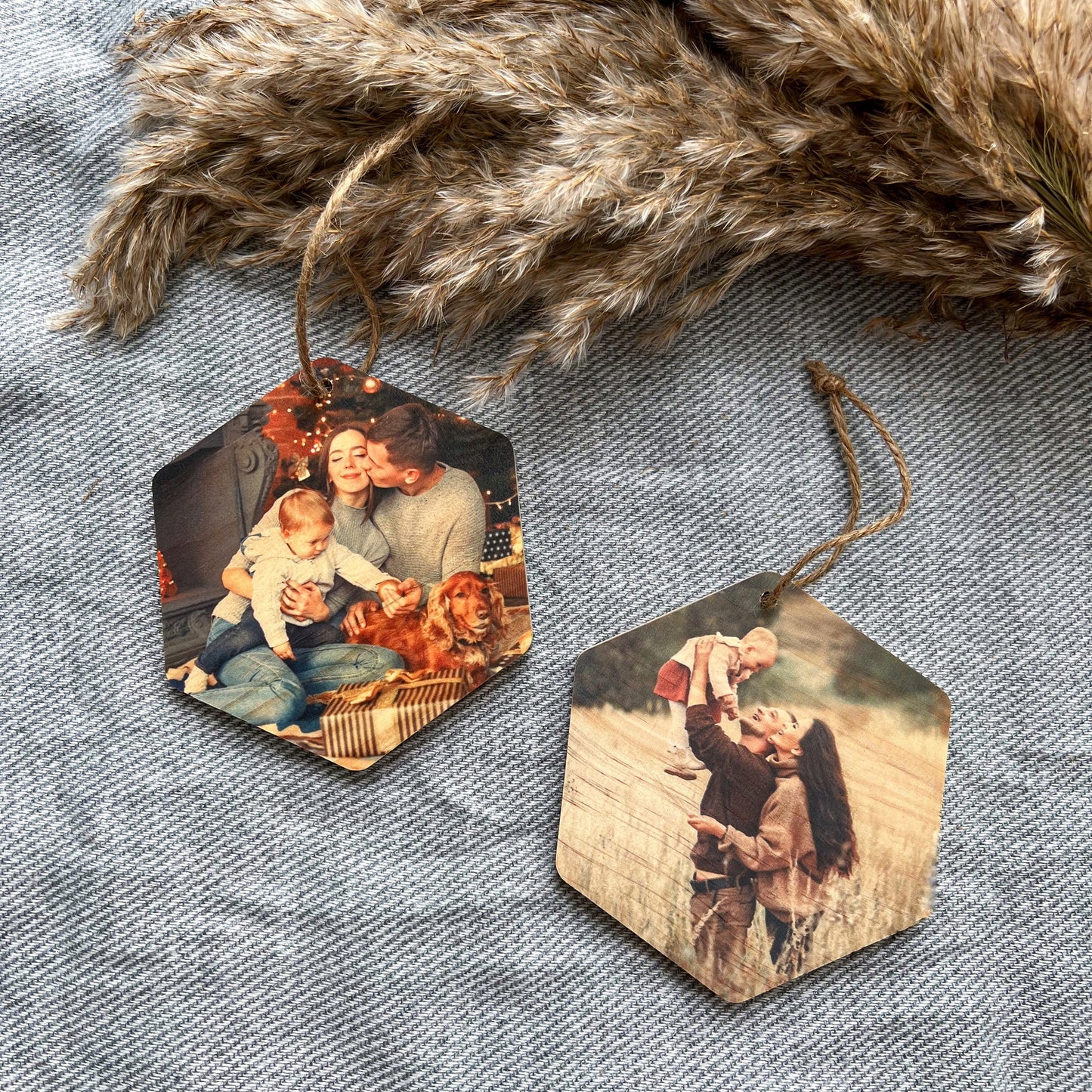 Custom Wood Hexagon Photo Ornament – Personalized Christmas Keepsake with Your Photo
