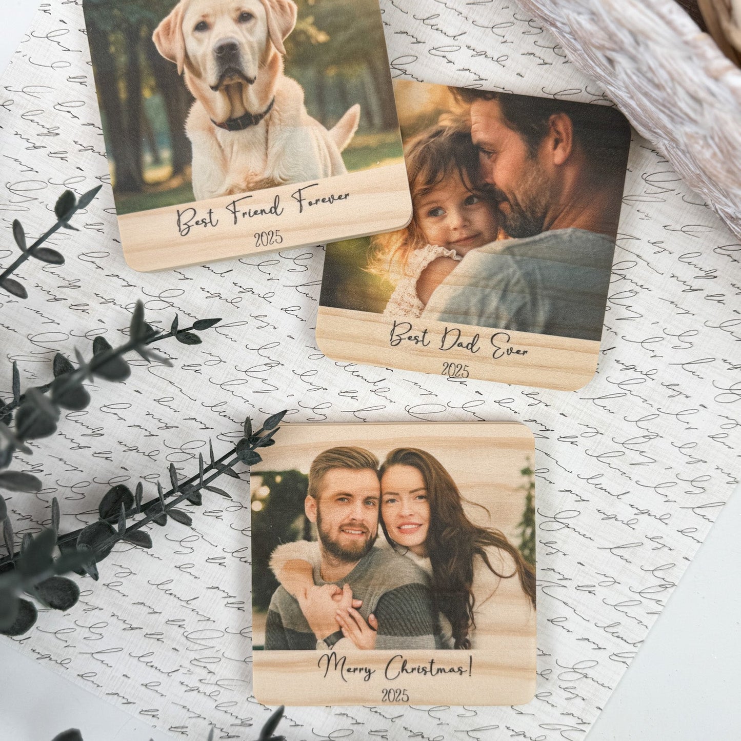 Personalized Wood Photo Magnet with Custom Message
