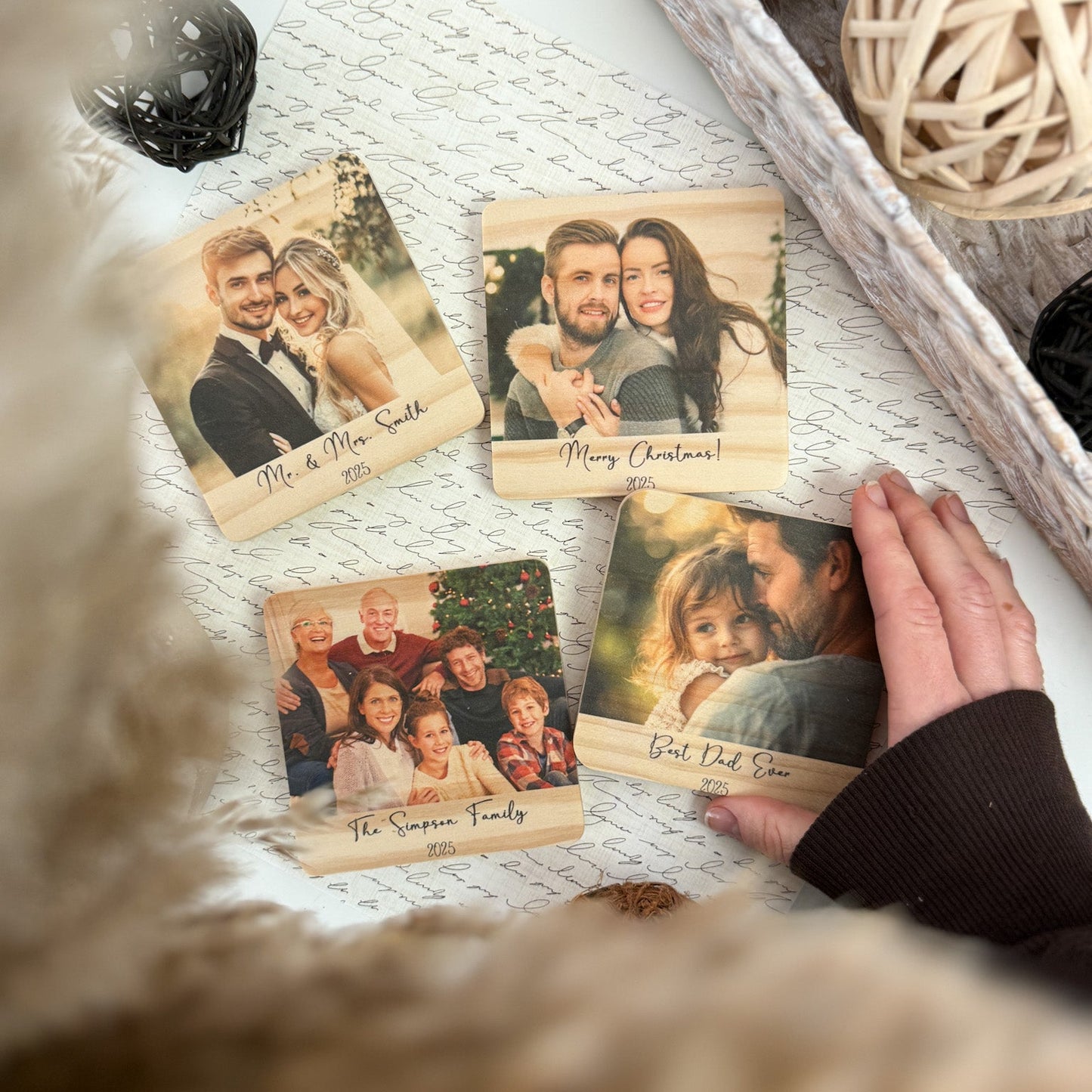 Personalized Wood Photo Magnet with Custom Message