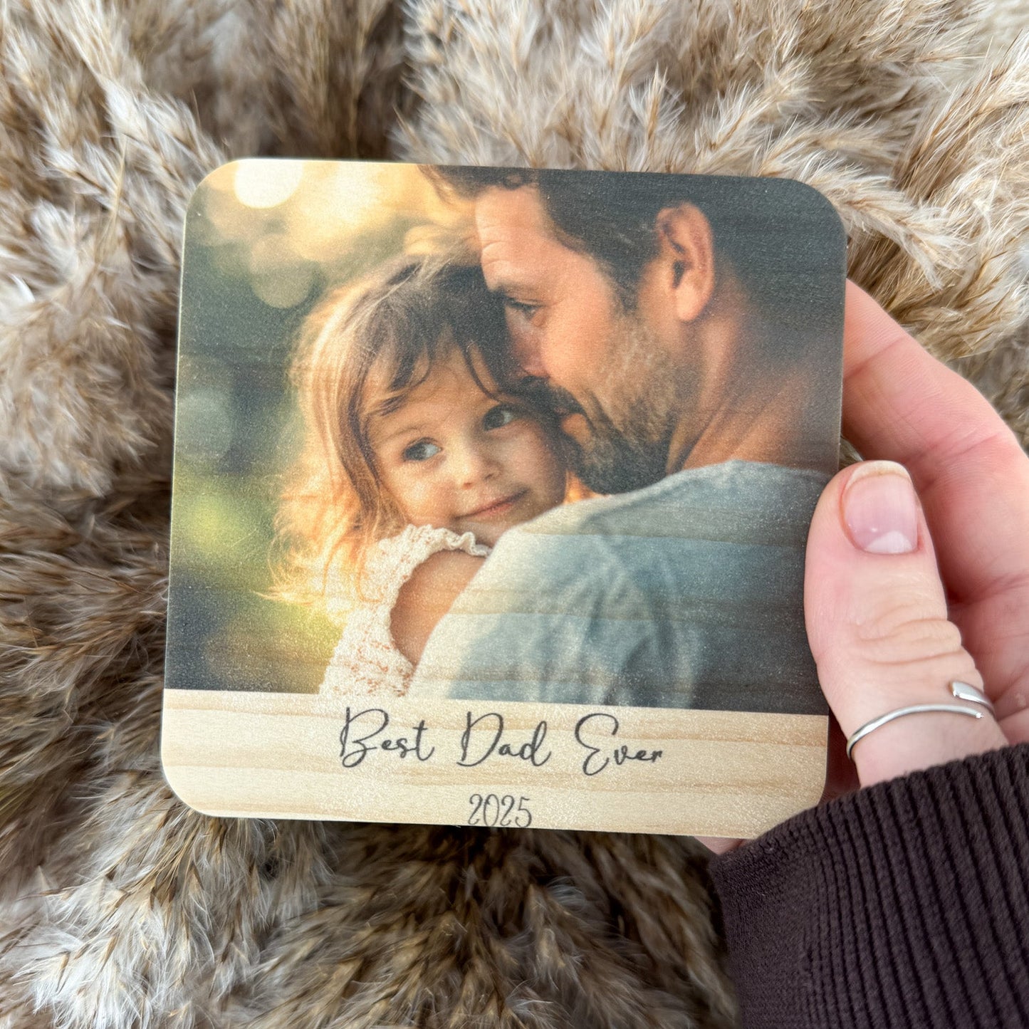 Personalized Wood Photo Magnet with Custom Message