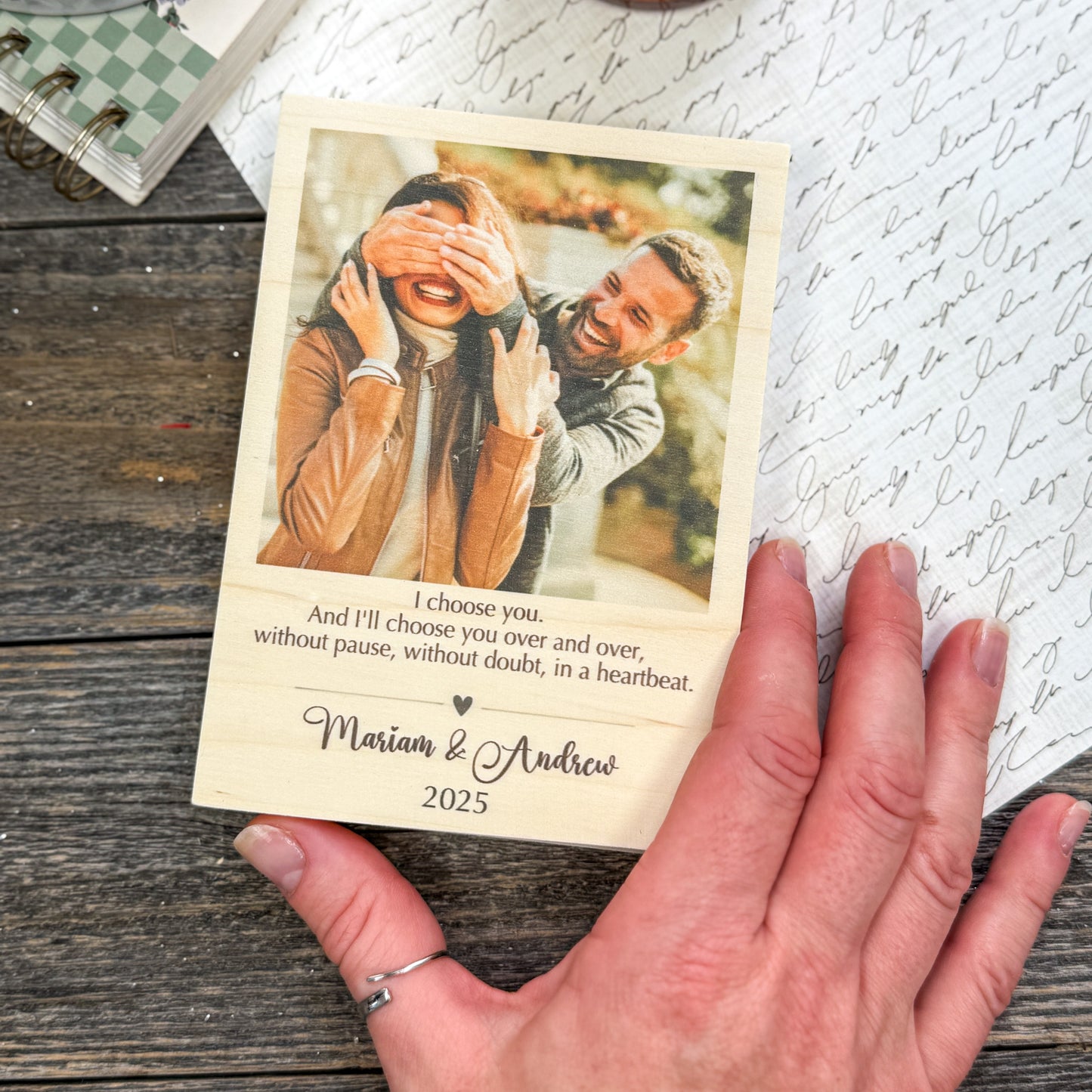 Personalized Wood Anniversary Photo Frame – Custom Engraved 5th Anniversary Gift