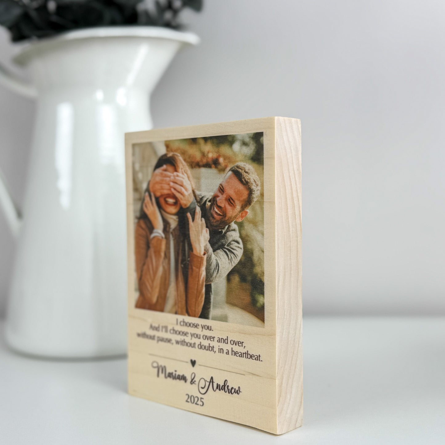 Personalized Wood Anniversary Photo Frame – Custom Engraved 5th Anniversary Gift