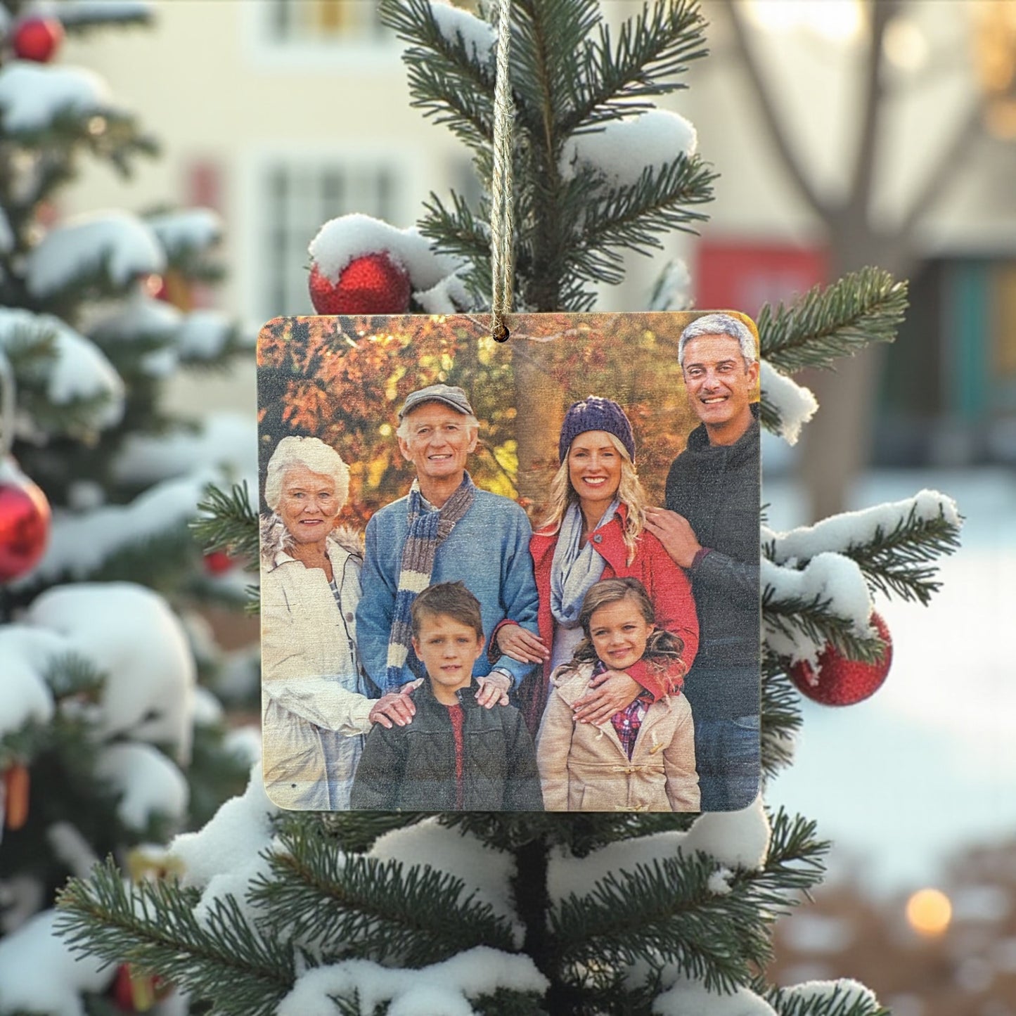 Custom Wood Photo Ornament – Square Personalized Keepsake (4x4")