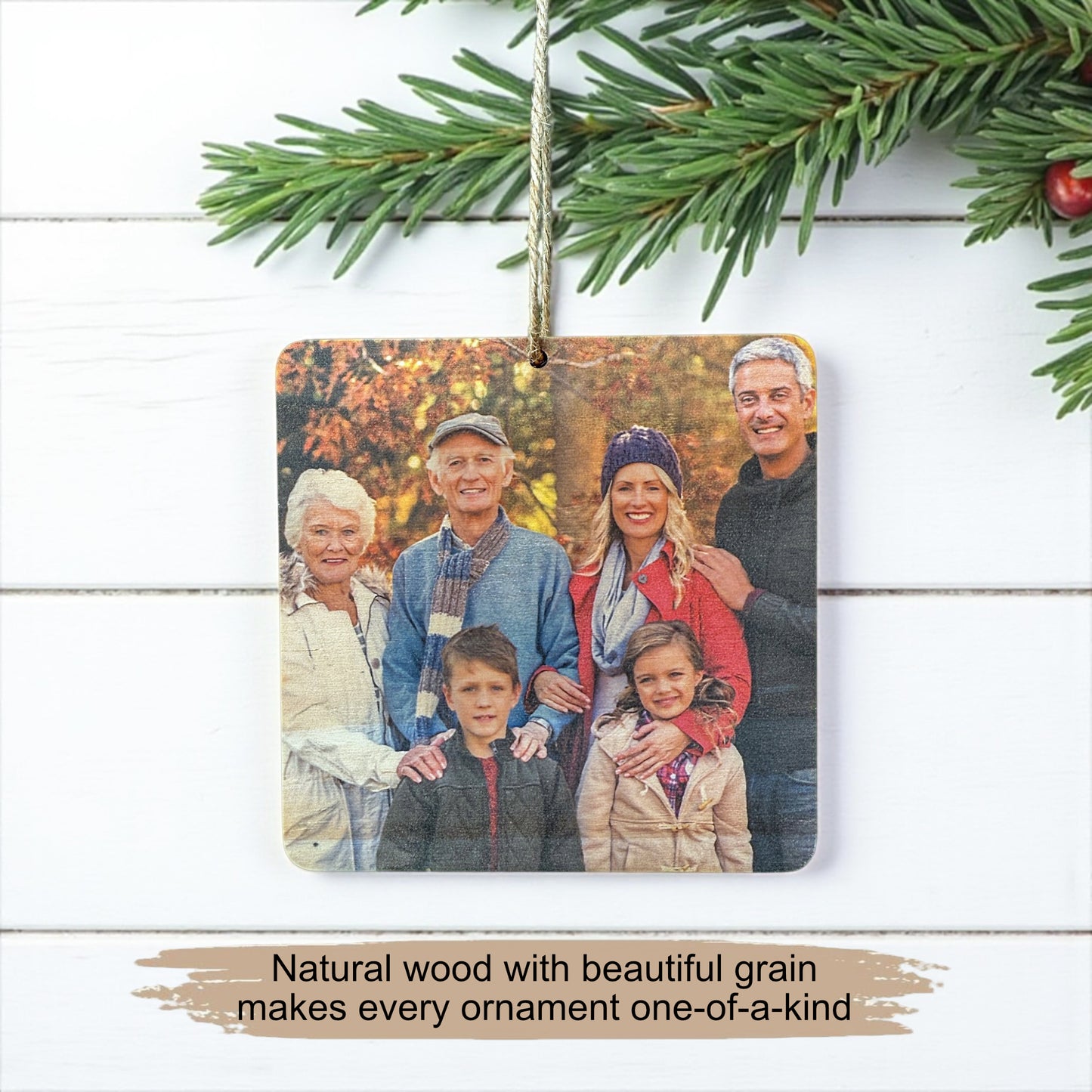 Custom Wood Photo Ornament – Square Personalized Keepsake (4x4")