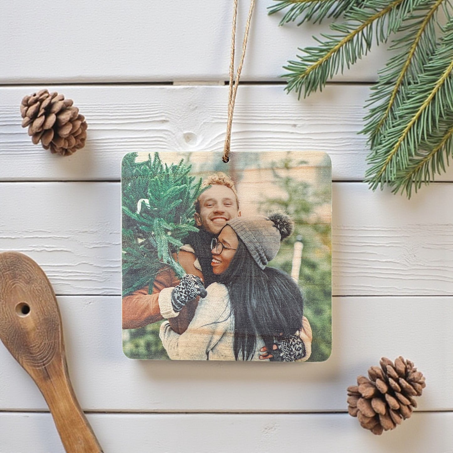 Custom Wood Photo Ornament – Square Personalized Keepsake (4x4")
