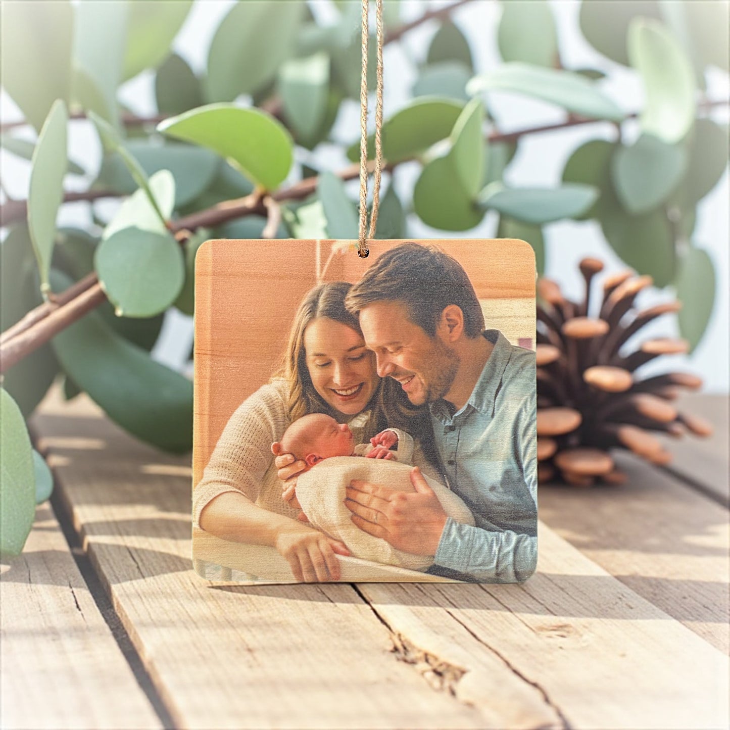 Custom Wood Photo Ornament – Square Personalized Keepsake (4x4")