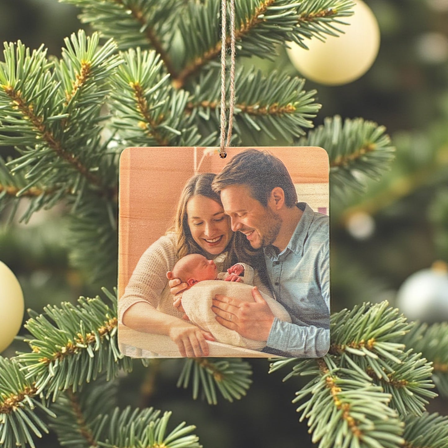 Custom Wood Photo Ornament – Square Personalized Keepsake (4x4")