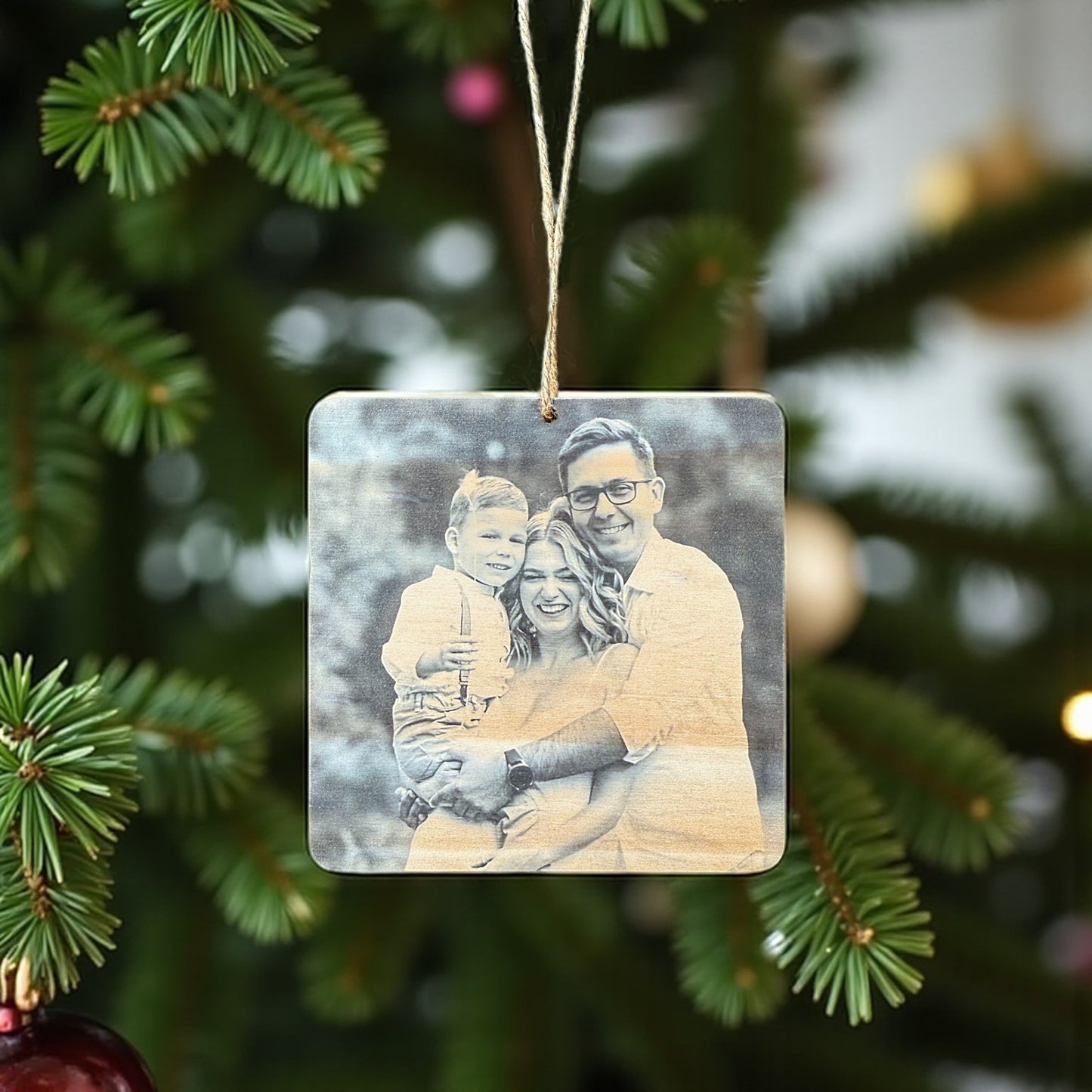 Custom Wood Photo Ornament – Square Personalized Keepsake (4x4")