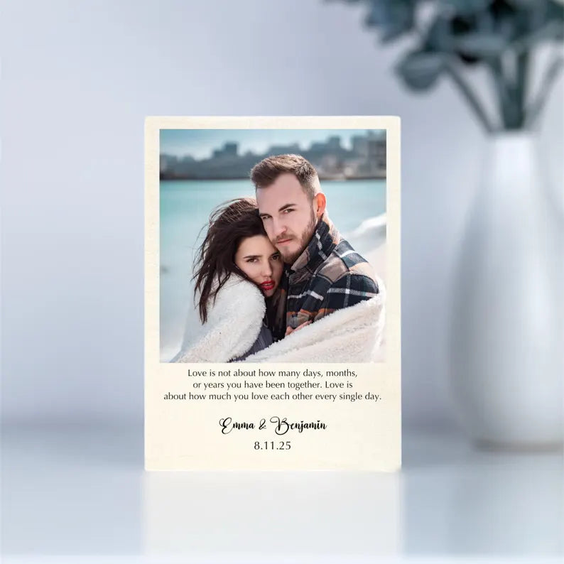 Personalized Wood Anniversary Photo Frame – Custom Engraved 5th Anniversary Gift