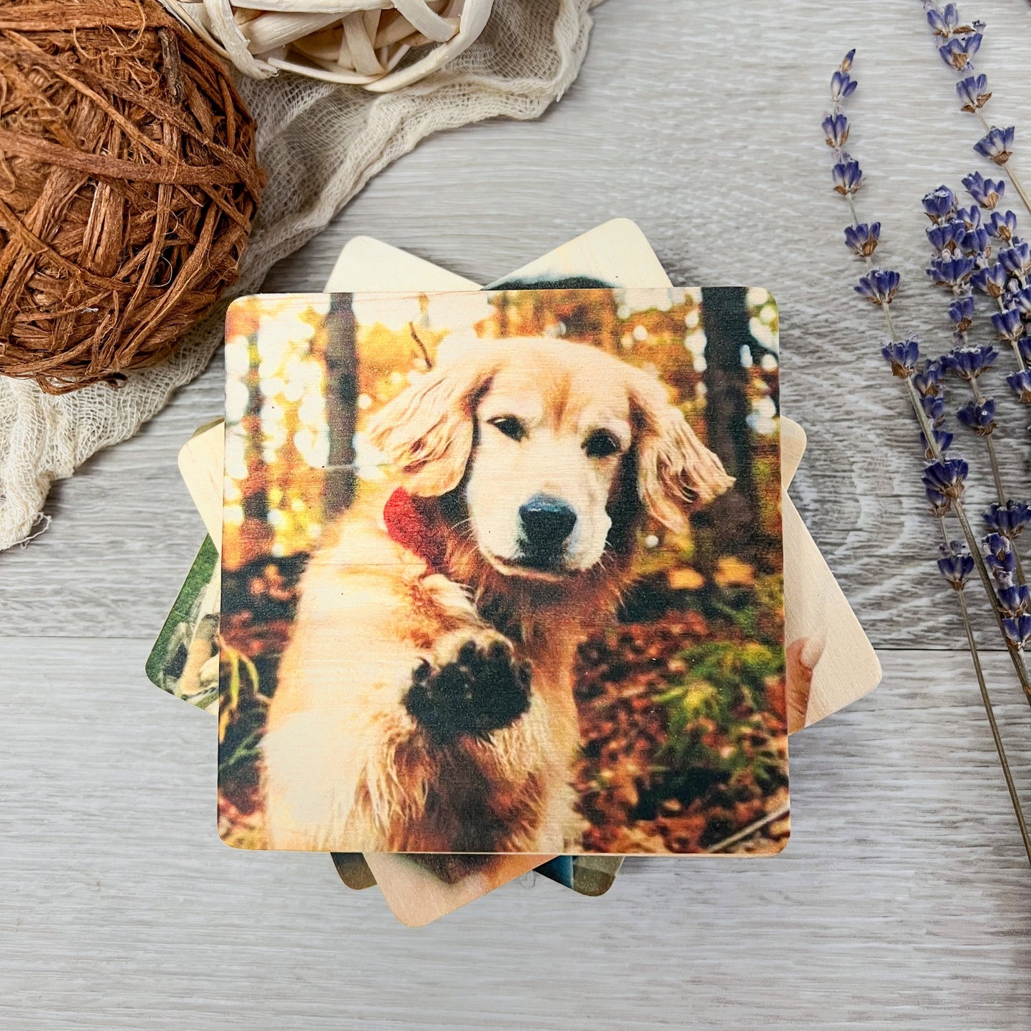 Square Wood Photo Magnets