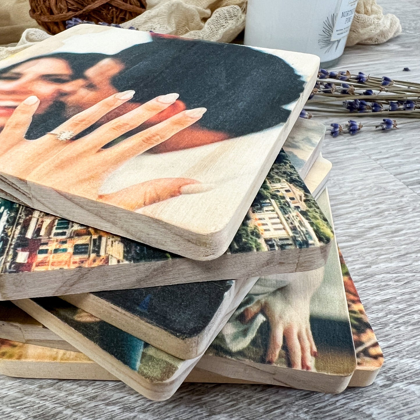 Square Wood Photo Magnets