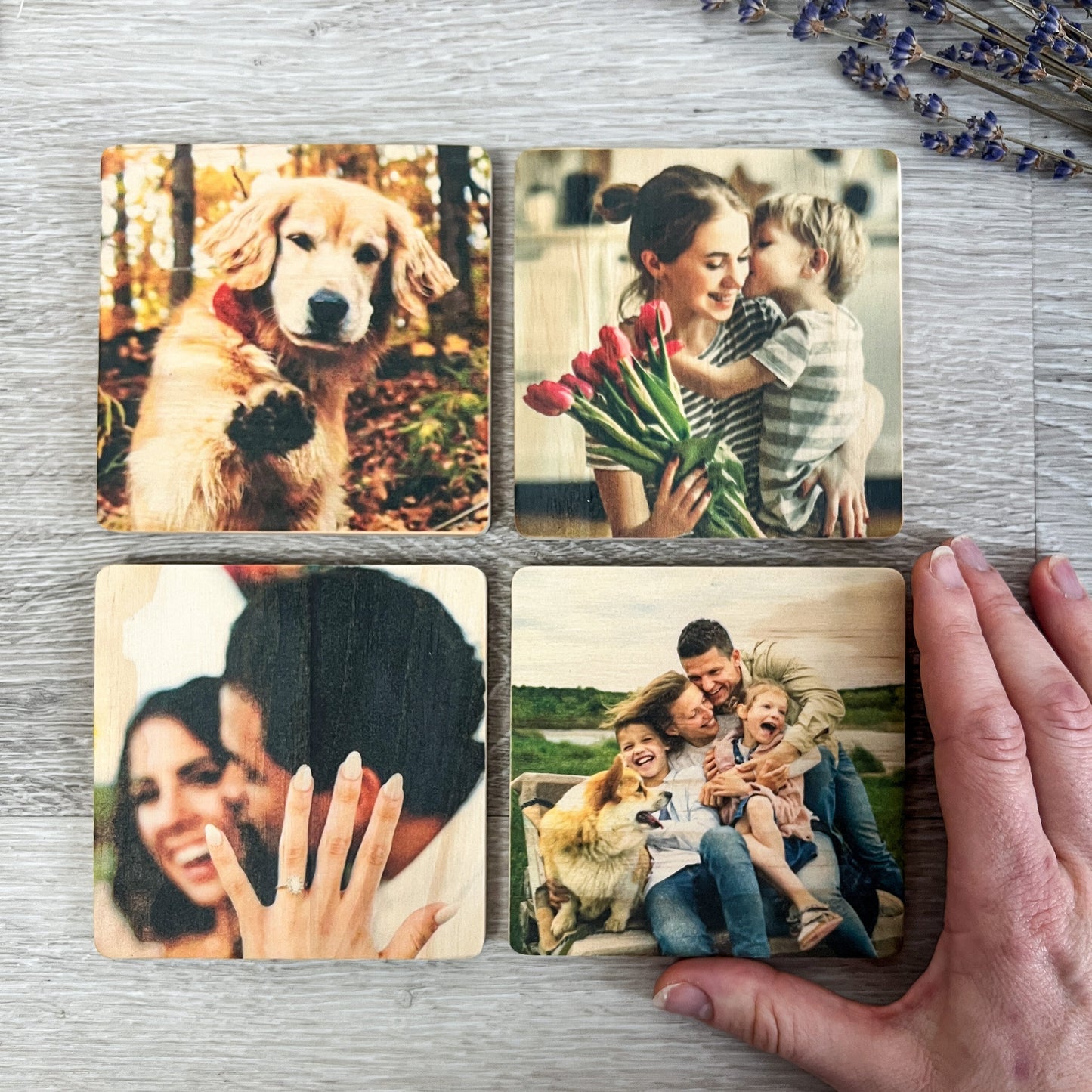 Square Wood Photo Magnets