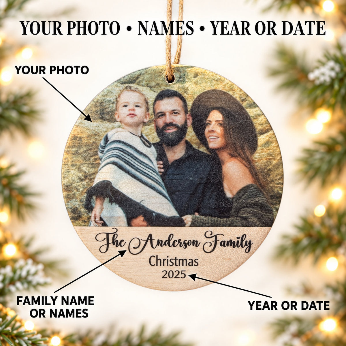 Personalized Family Photo Christmas Ornament – Wood Keepsake