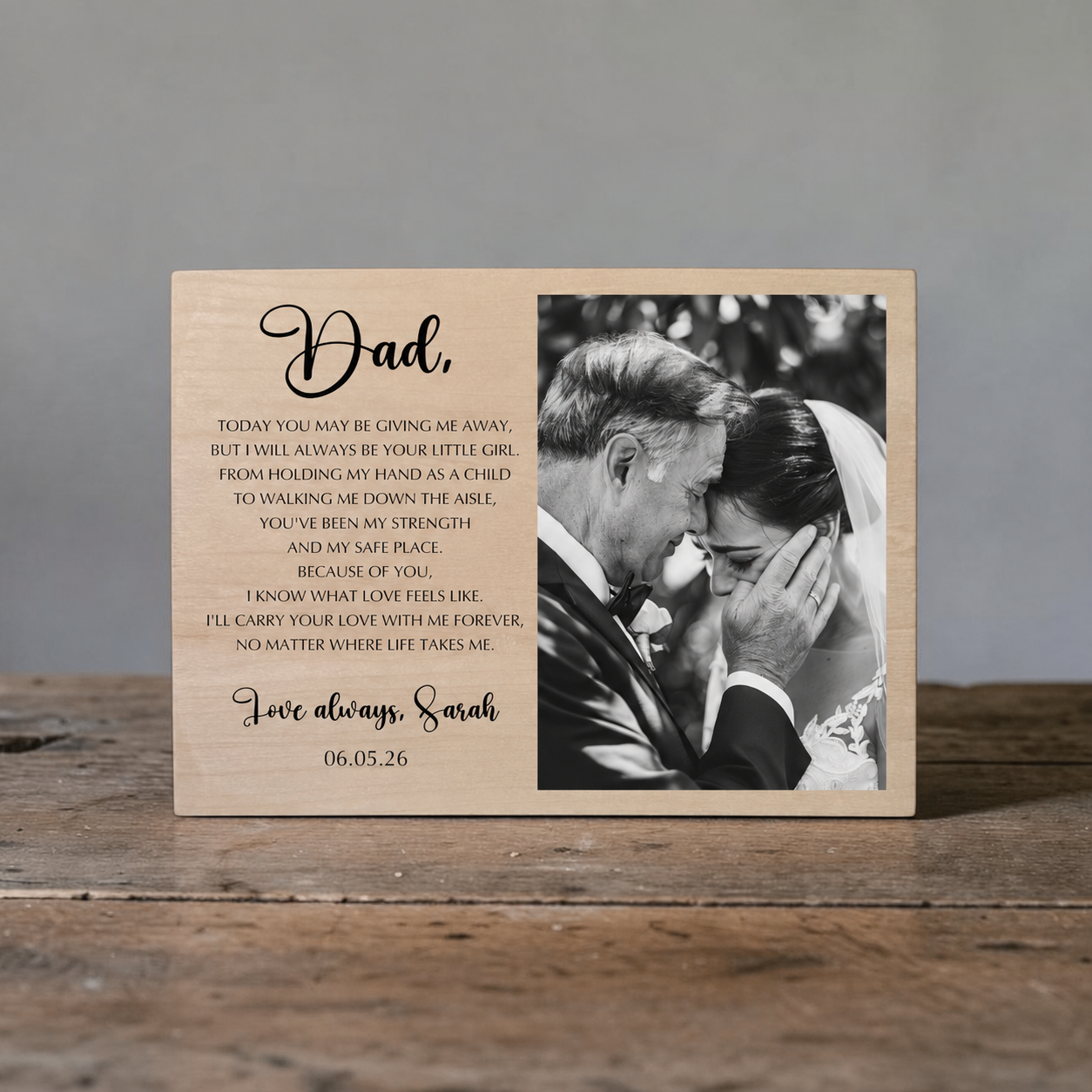 Personalized wood photo frame for a father of the bride wedding gift