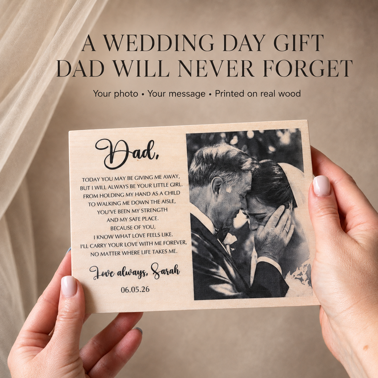 Personalized Wood Photo Frame for Dad – Father of the Bride Wedding Gift