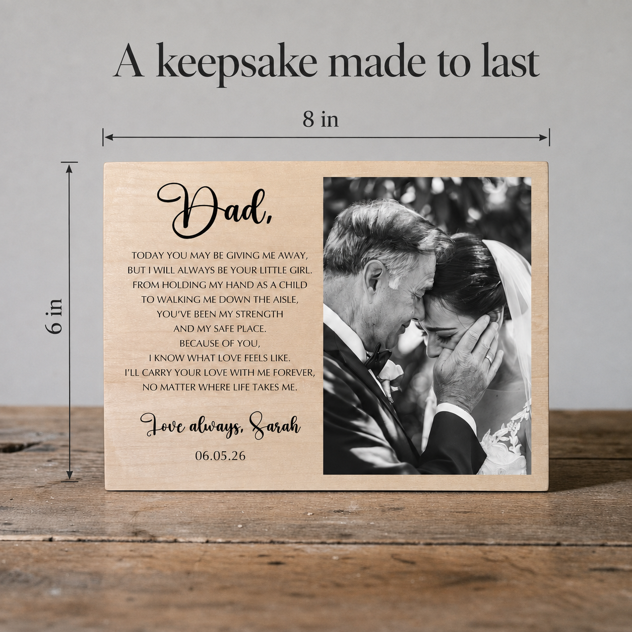 Personalized Wood Photo Frame for Dad – Father of the Bride Wedding Gift