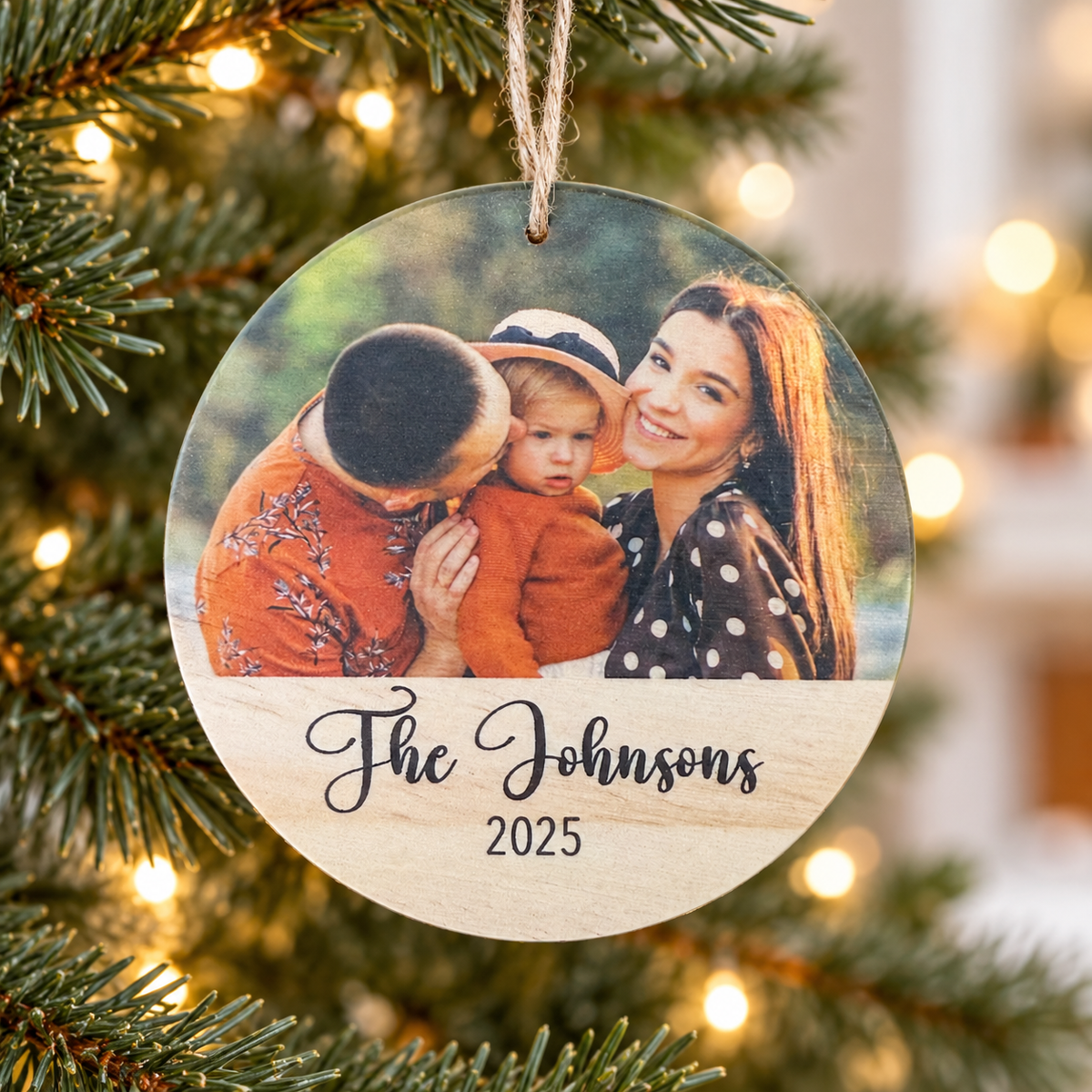 Personalized Family Photo Christmas Ornament – Wood Keepsake