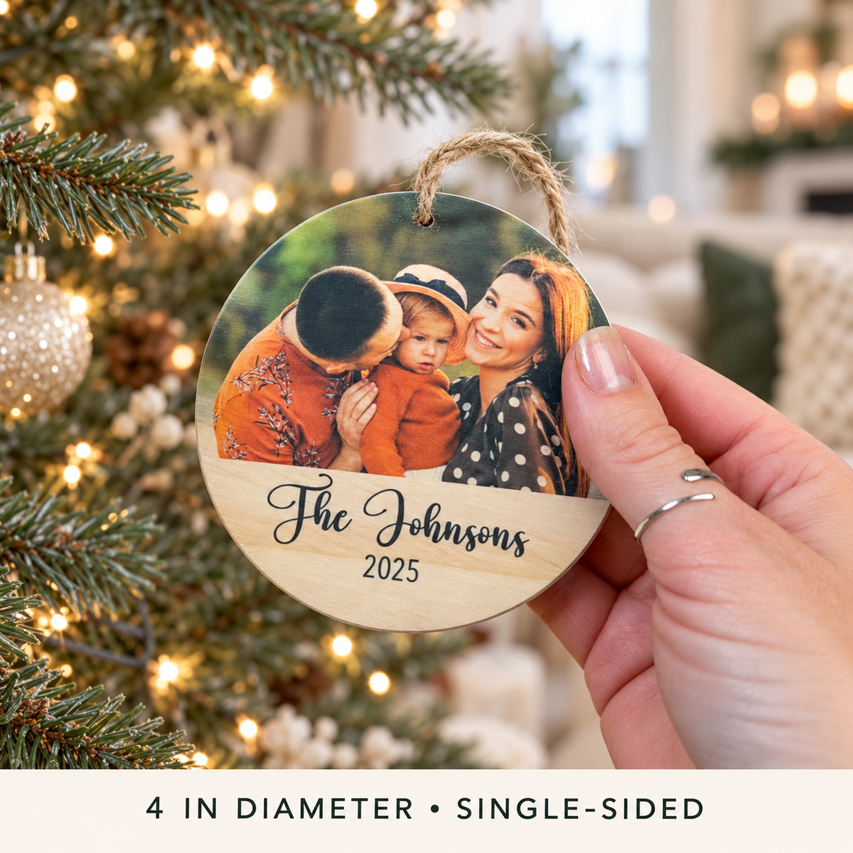 Personalized Family Photo Christmas Ornament – Wood Keepsake