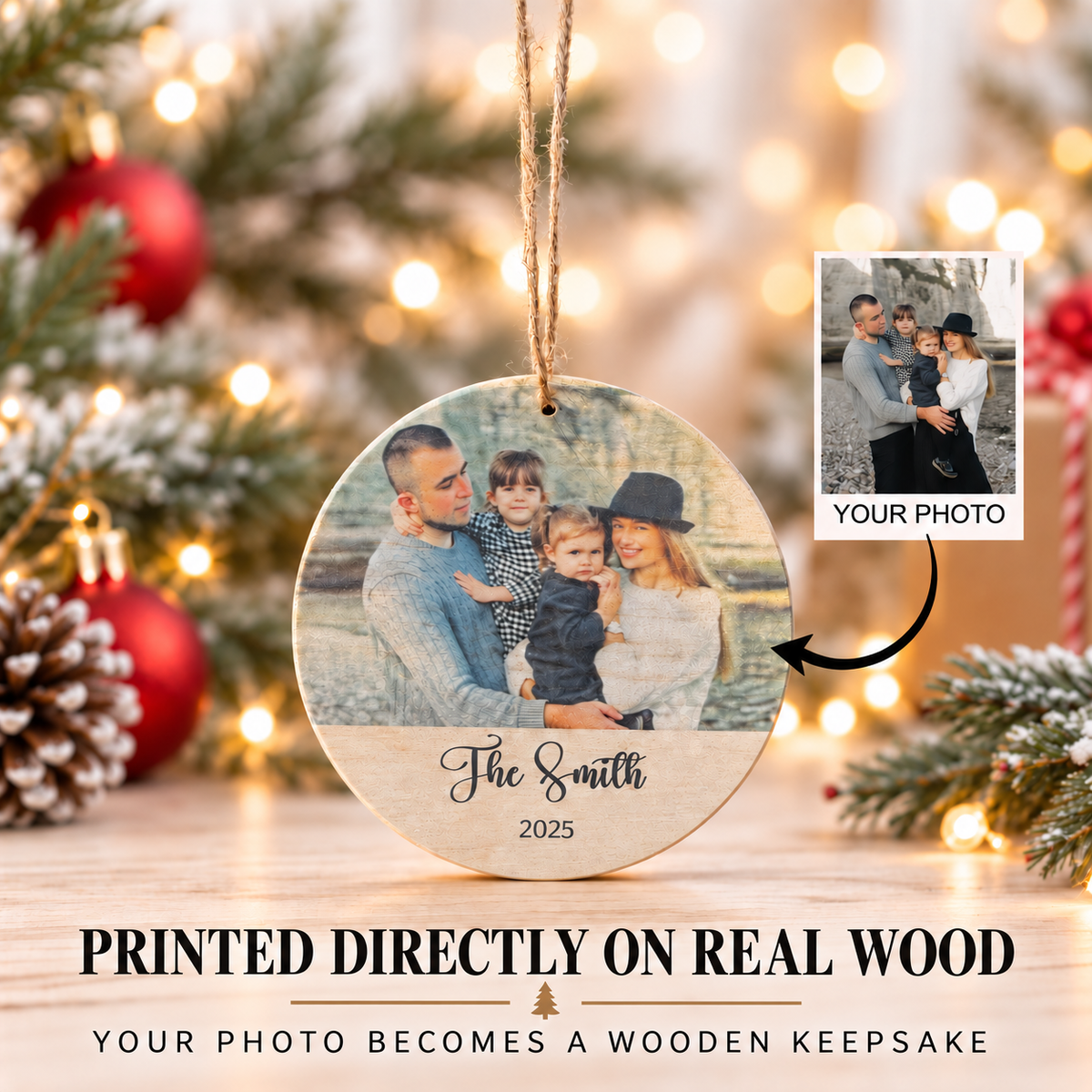 Personalized Family Photo Christmas Ornament – Wood Keepsake