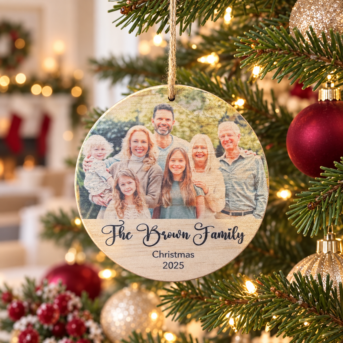 Personalized Family Photo Christmas Ornament – Wood Keepsake