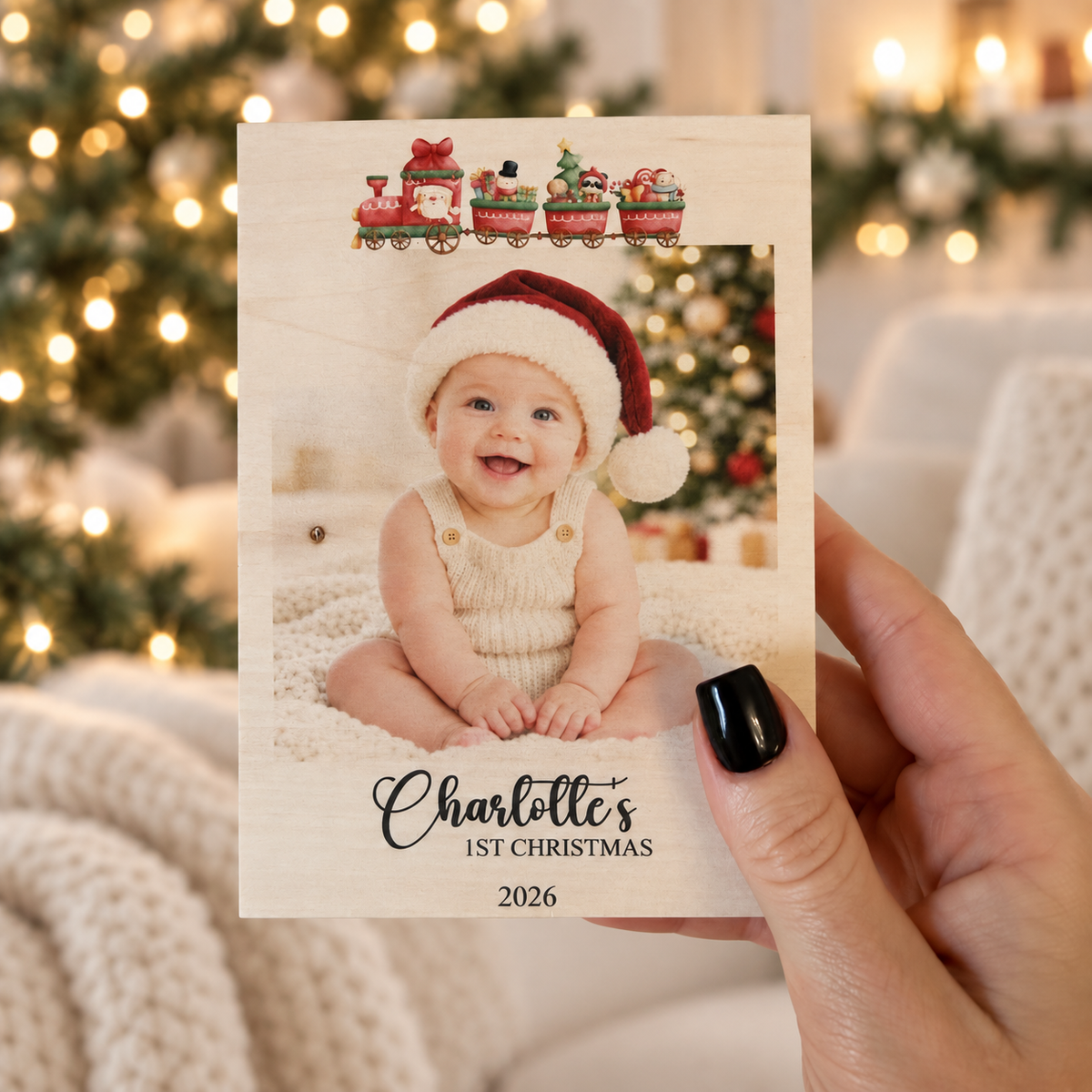 Baby’s First Christmas Picture Frame – Personalized Wood Photo Gift