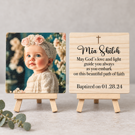 Goddaughter Baptism Gift – Personalized 4×4 Wood Photo Plaque