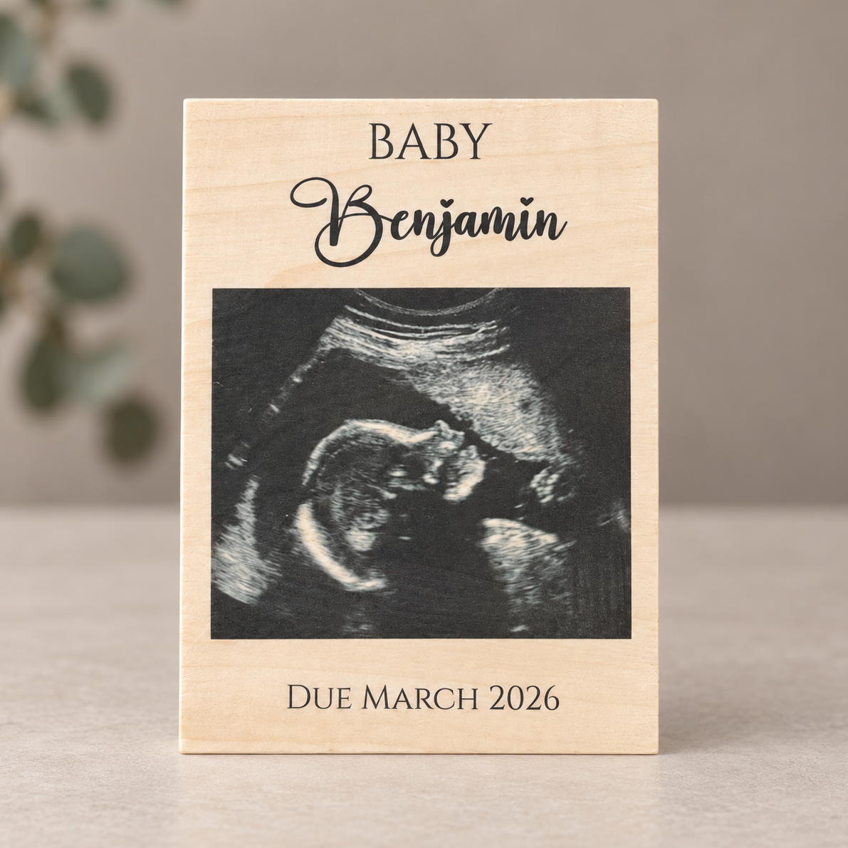 Personalized Ultrasound Wood Frame – Baby Name & Due Date Keepsake