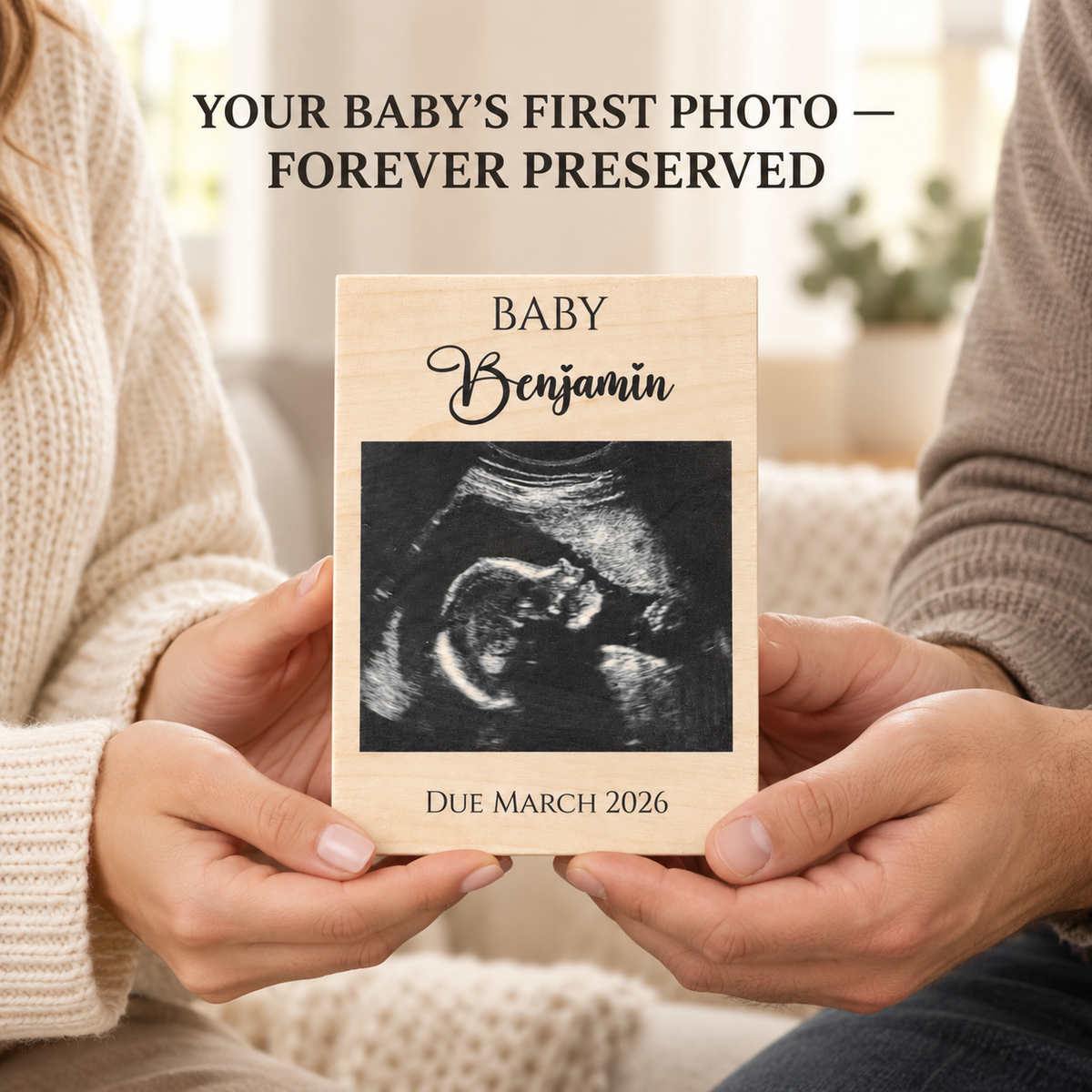 Personalized Ultrasound Wood Frame – Baby Name & Due Date Keepsake