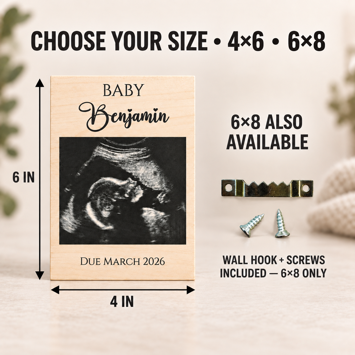 Personalized Ultrasound Wood Frame – Baby Name & Due Date Keepsake