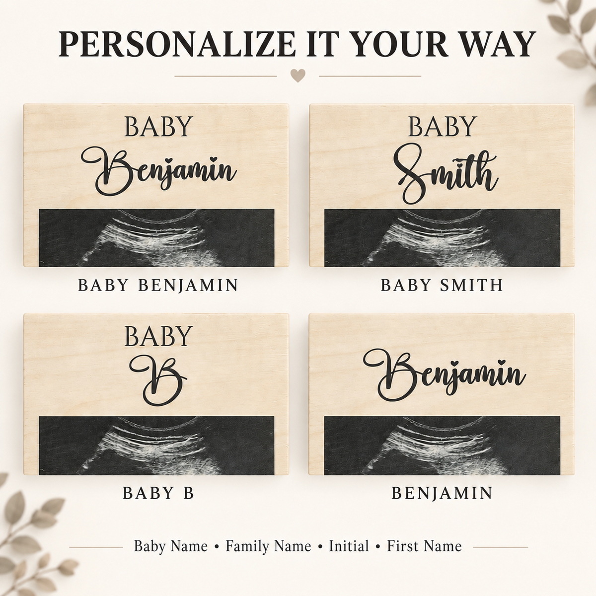 Personalized Ultrasound Wood Frame – Baby Name & Due Date Keepsake