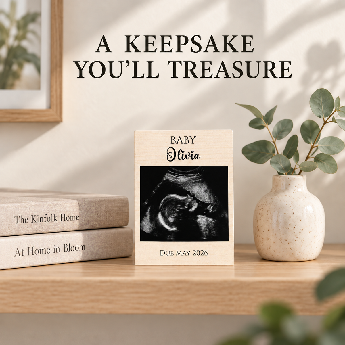 Personalized Ultrasound Wood Frame – Baby Name & Due Date Keepsake