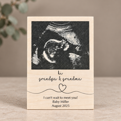 Pregnancy Announcement for Grandparents – Personalized Ultrasound Wood Frame