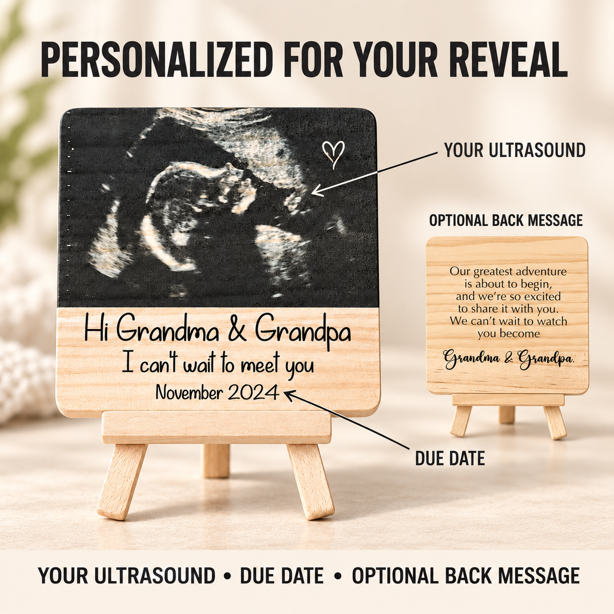 Pregnancy Announcement to Grandparents – Personalized Ultrasound Wood Plaque