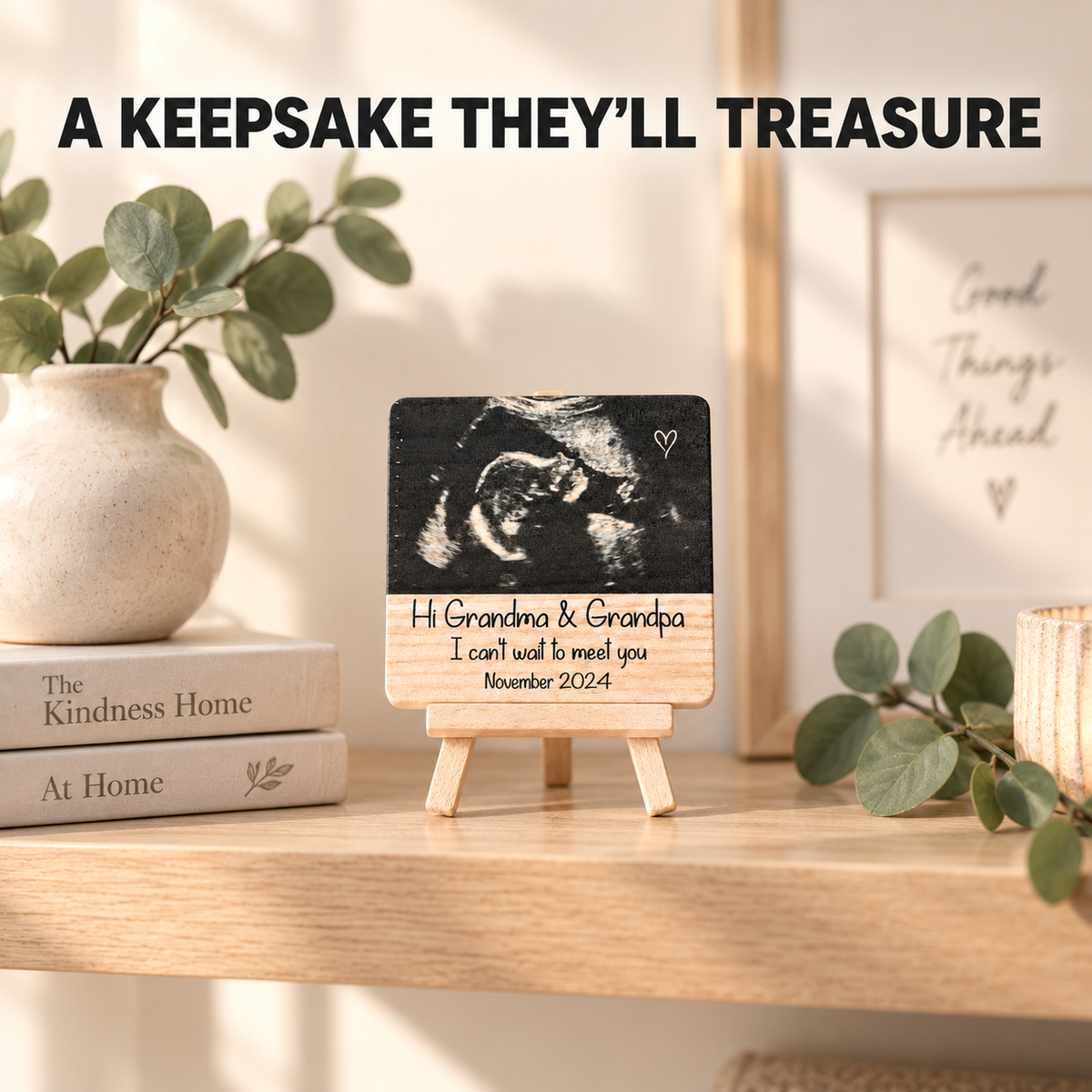 Pregnancy Announcement to Grandparents – Personalized Ultrasound Wood Plaque