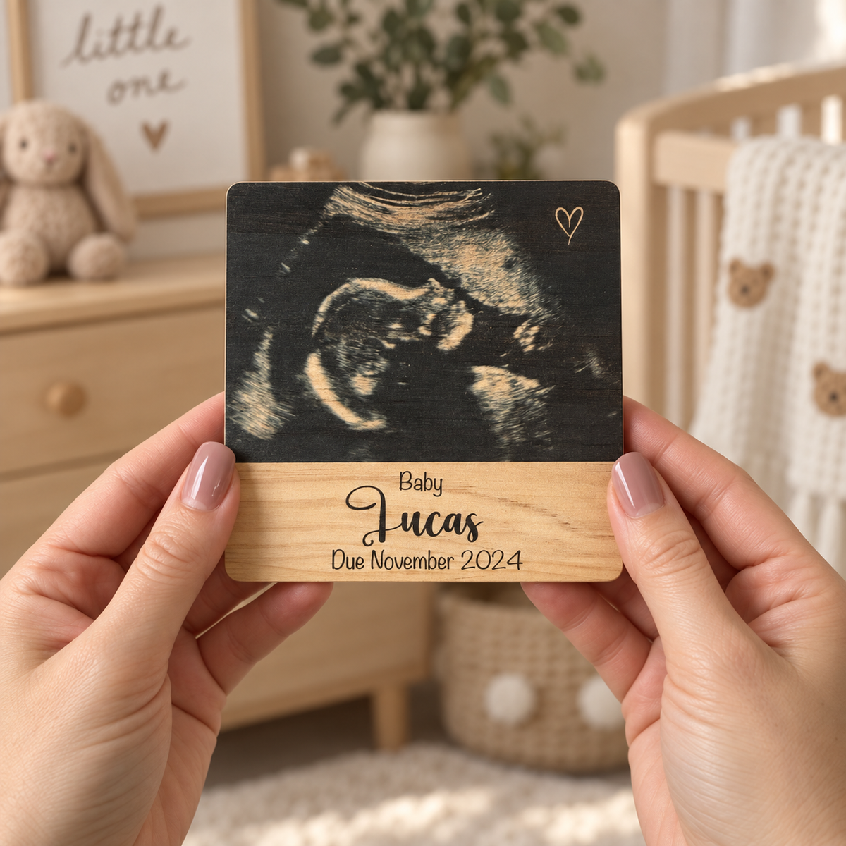 Personalized Ultrasound Wood Plaque – Baby Name & Due Date Keepsake