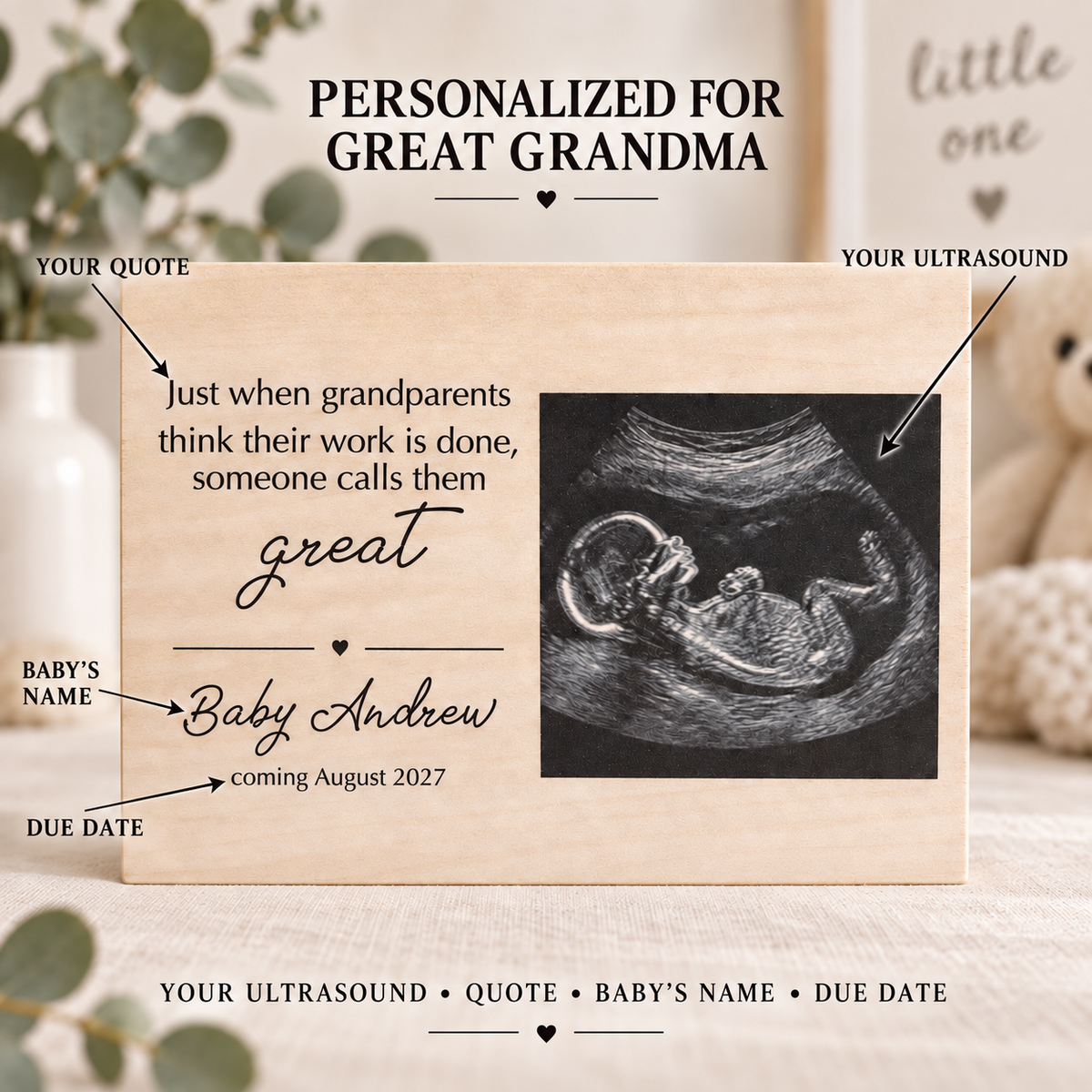 Great Grandma Pregnancy Announcement – Personalized Ultrasound Wood Frame
