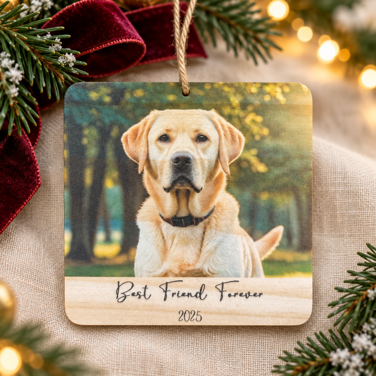 Pet Photo Christmas Ornament – Personalized Wood Keepsake