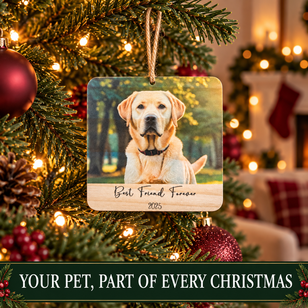 Pet Photo Christmas Ornament – Personalized Wood Keepsake