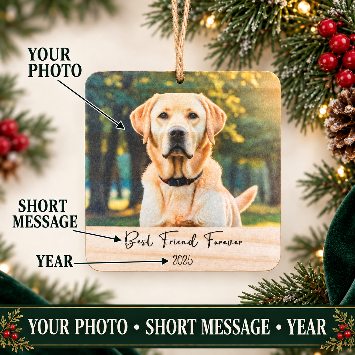 Pet Photo Christmas Ornament – Personalized Wood Keepsake