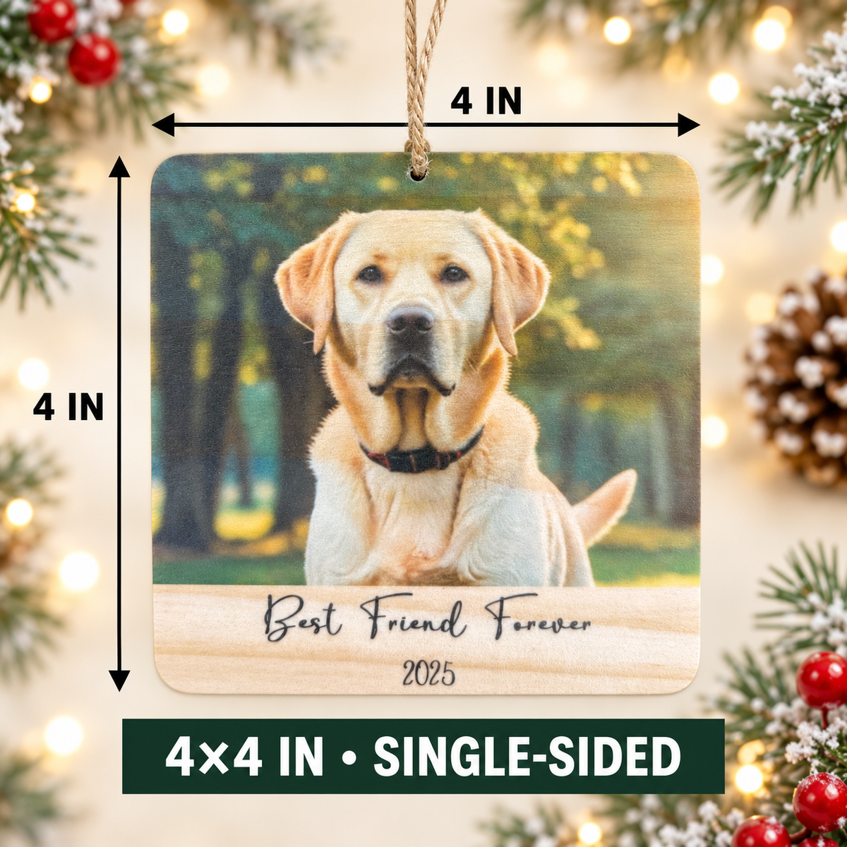 Pet Photo Christmas Ornament – Personalized Wood Keepsake
