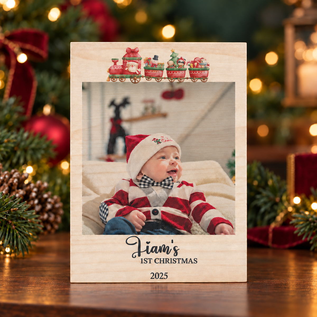 Baby’s First Christmas Picture Frame – Personalized Wood Photo Gift