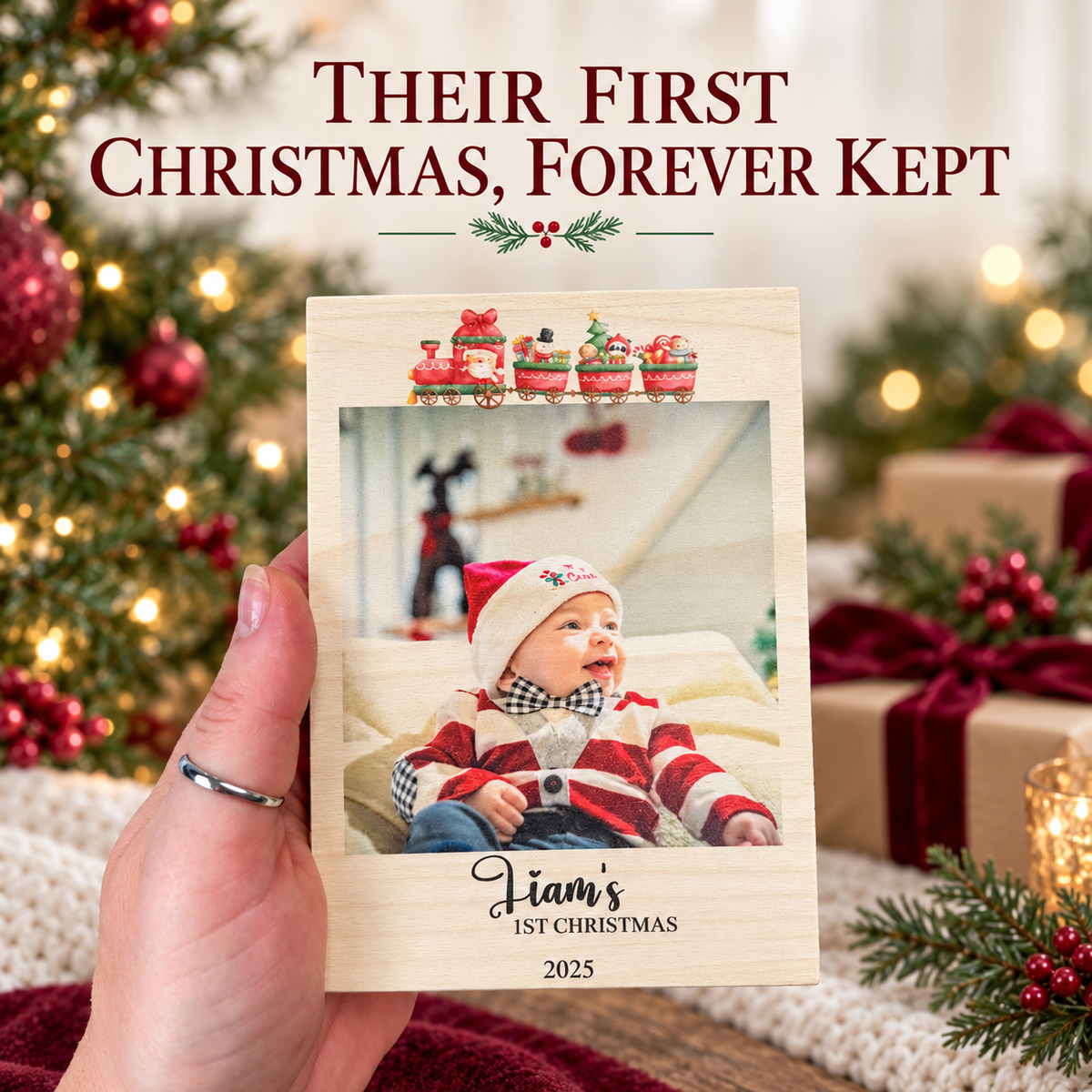 Baby’s First Christmas Picture Frame – Personalized Wood Photo Gift