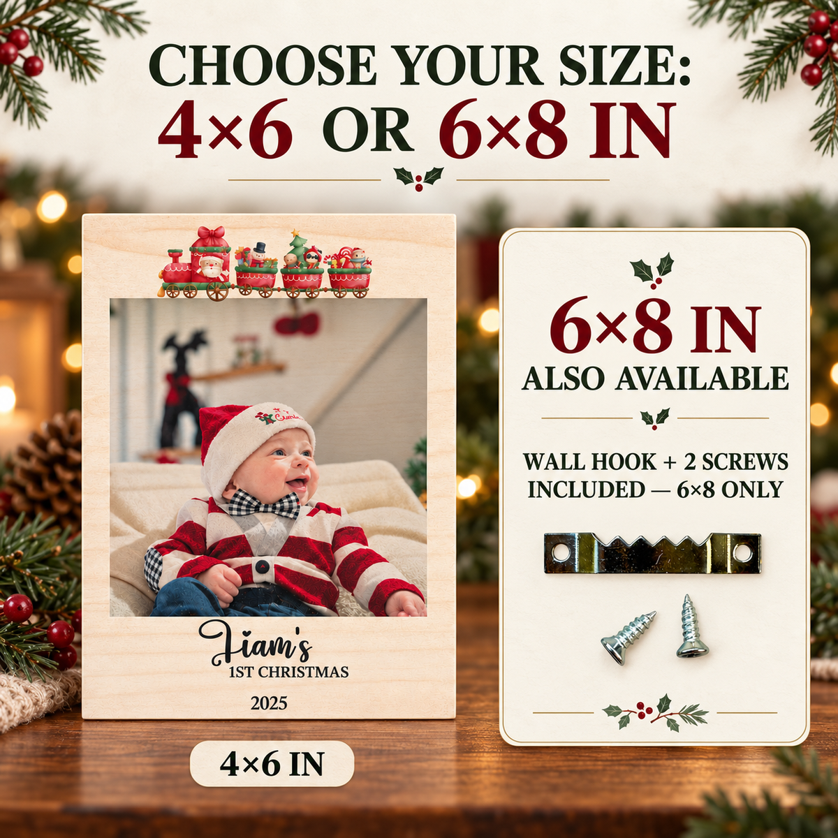 Baby’s First Christmas Picture Frame – Personalized Wood Photo Gift